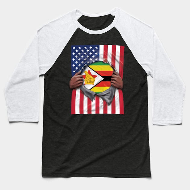 Zimbabwe Flag American Flag Ripped - Gift for Zimbabwean From Zimbabwe Baseball T-Shirt by Country Flags